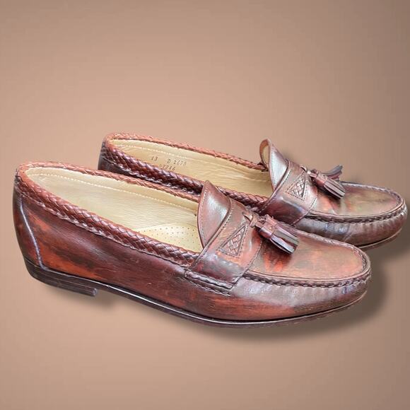 Men's 13D ALLEN EDMONDS Maxfield Dark Chili Leather Tassel Loafers With Box EUC - Picture 5 of 11
